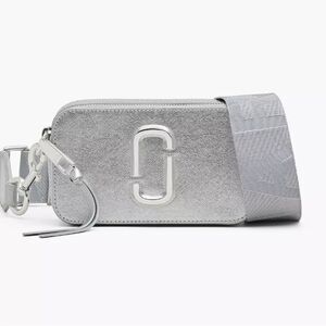 Marc Jacobs Metallic Silver Saffiano Leather Snapshot Camera Crossbody Bag Ex++